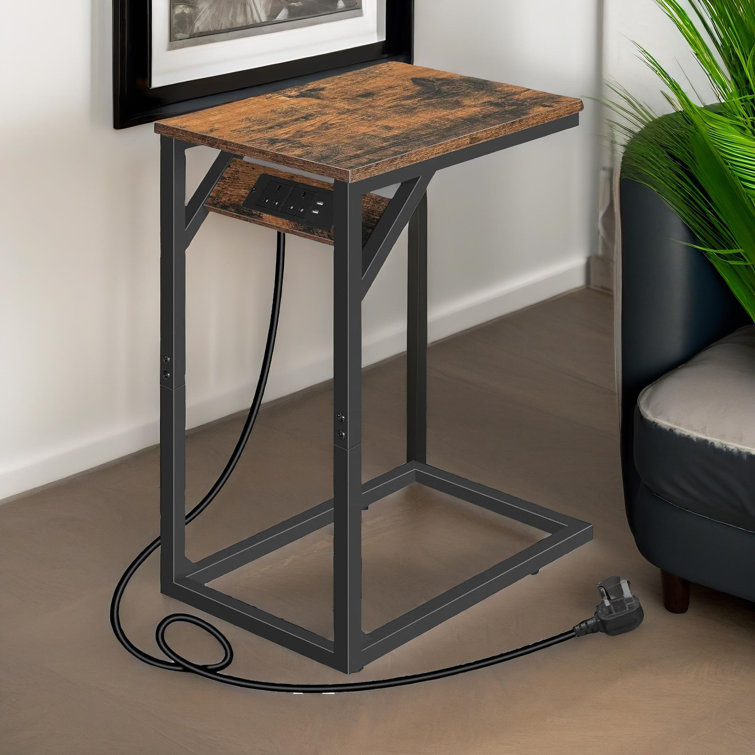 Borough Wharf Hargaden Industrial C Shaped Side Table with Built In Power Outlets End Table Living Room Wayfair